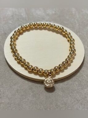Delicate Gold Beaded Bracelet with Charm - Women Jewelry